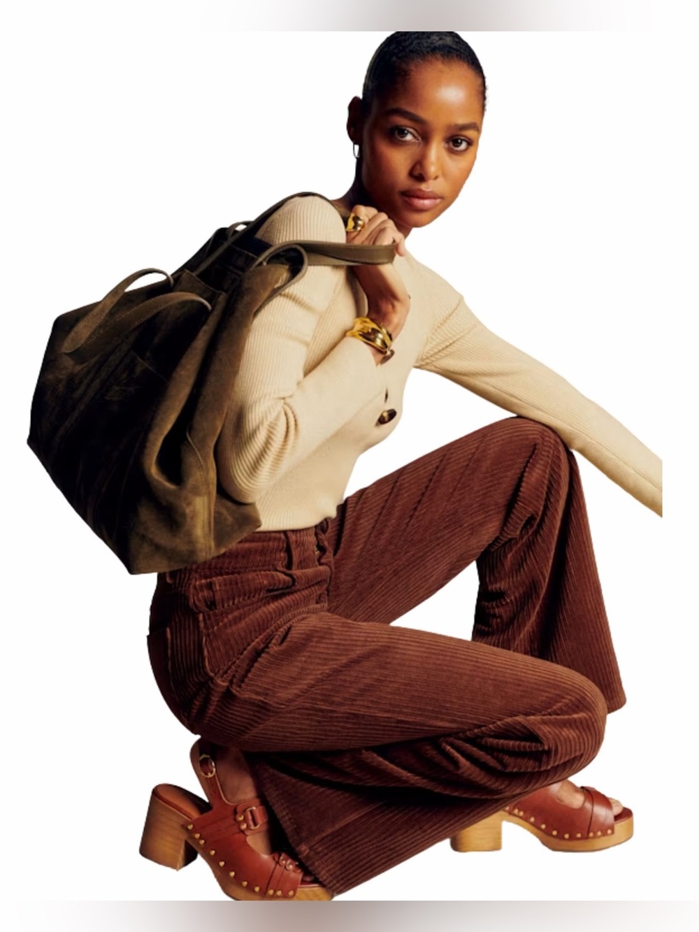 Sezane Le New70’s Women's Brown Corduroy Wide-Leg Pants jeans